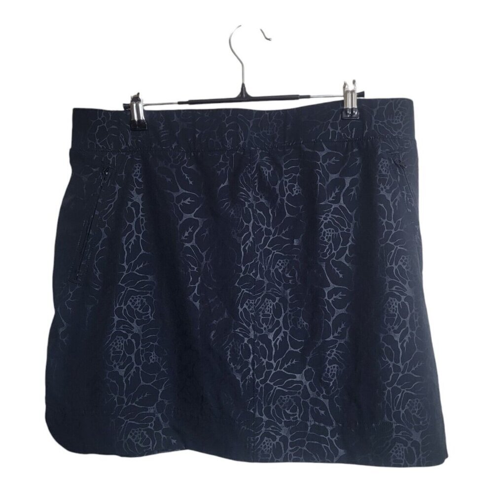 Orvis Skirt Women L Black Embossed Skort Boho Embossed Floral Tennis Golf Resort